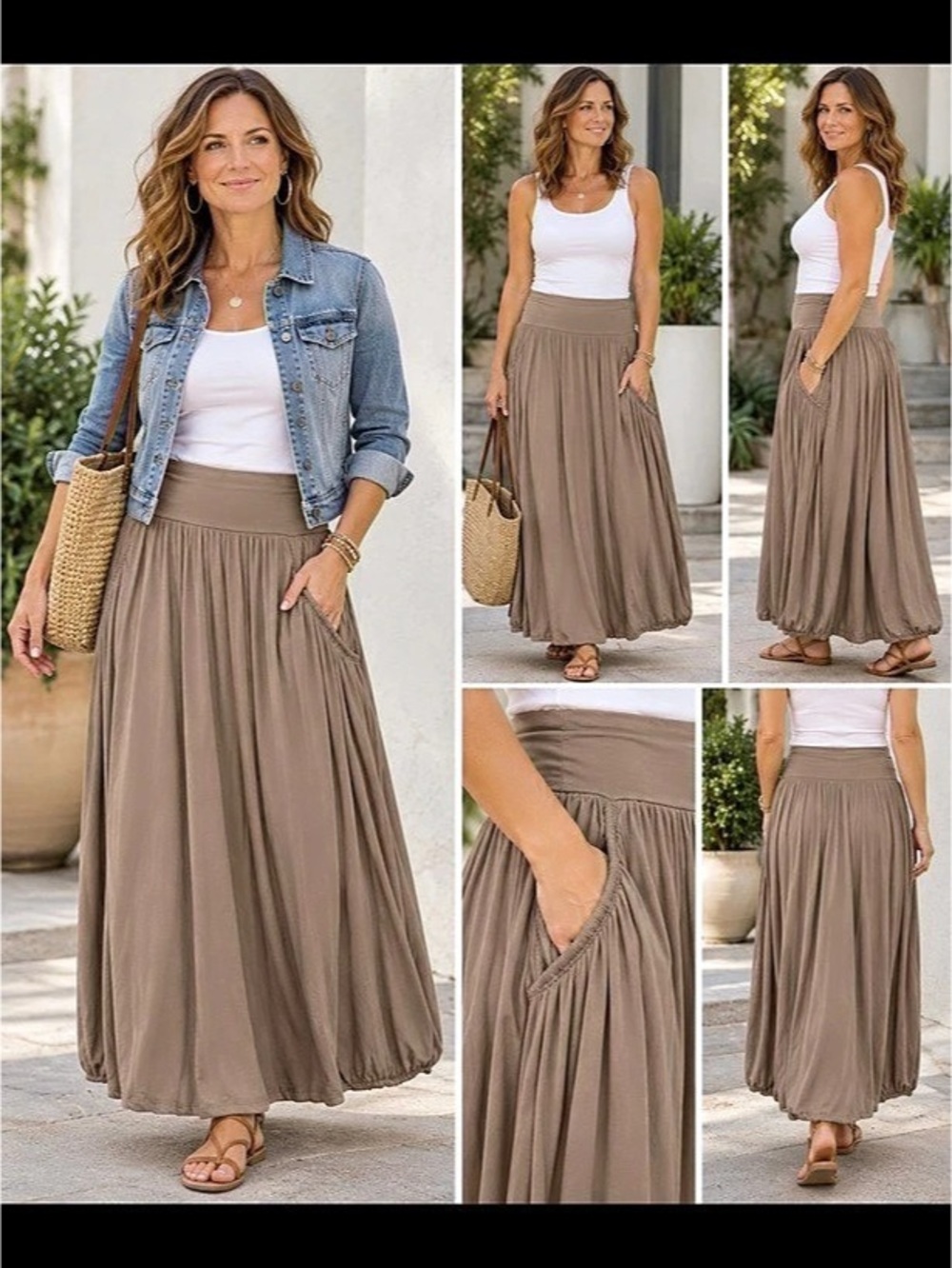 Garnet Hill Favorite Knit Maxi Skirt Beige Size Large